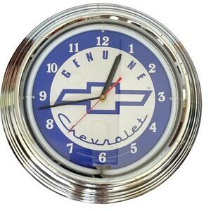 Genuine Chevrolet Neon Hanging Wall Clock Chevy GM Blue Garage Man Cave READ
